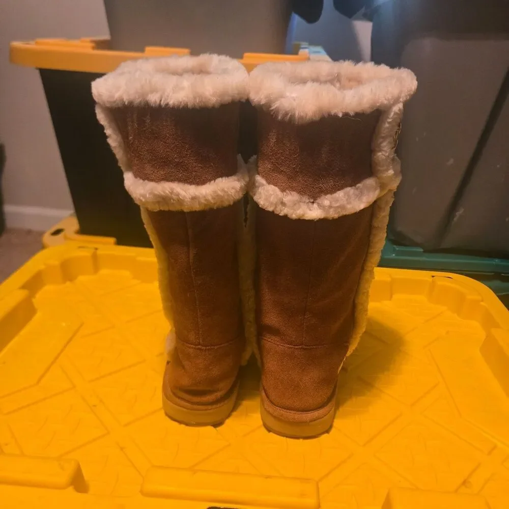 Michael Kors Womens Size 10 Brown Shearling Tall Winter Boots Suede Fur Trim